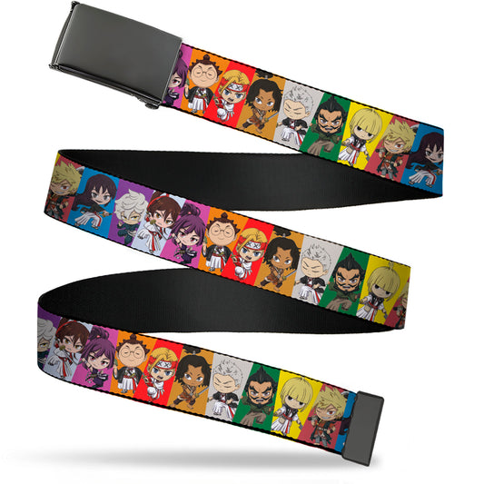 Web Belt Blank Black Buckle - Hell's Paradise Chibi Convicts and Yamada Clan Character Blocks Multi Color Webbing