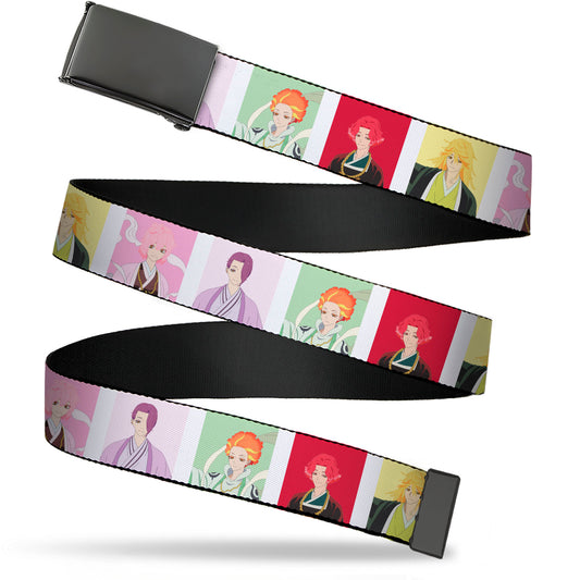 Web Belt Blank Black Buckle - Hell's Paradise Tensen Character Pose Blocks White/Multi Color Webbing