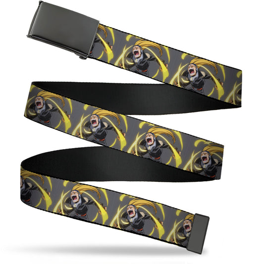 Web Belt Blank Black Buckle - My Hero Academia Hizashi Yamada Present Mic Screaming Pose Gray Webbing