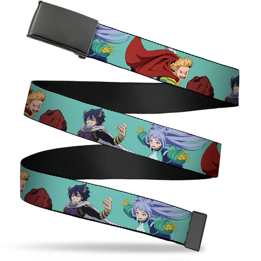 Web Belt Blank Black Buckle - My Hero Academia The Big 3 Action Poses Light Blue Webbing