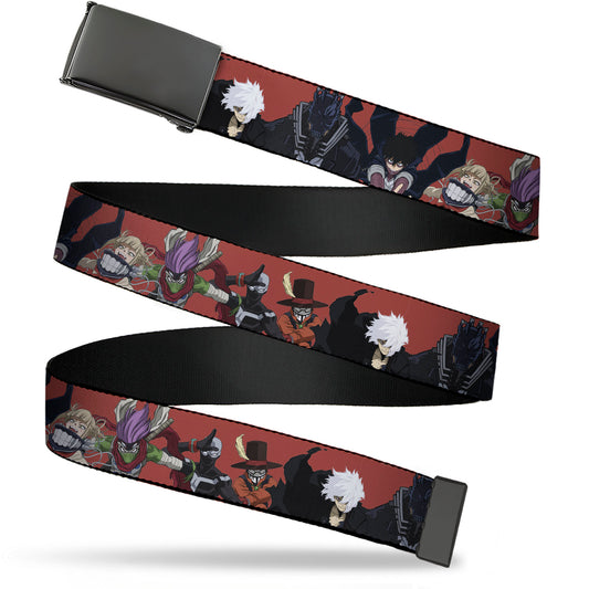 Web Belt Blank Black Buckle - My Hero Academia Villains Group Pose Red Webbing