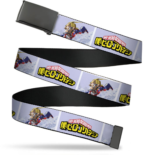 Web Belt Blank Black Buckle - MY HERO ACADEMIA All Might Profile and Title Logo Blocks Grays Webbing