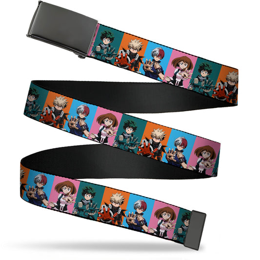 Web Belt Blank Black Buckle - My Hero Academia Character Hand Up Pose Blocks Multi Color Webbing