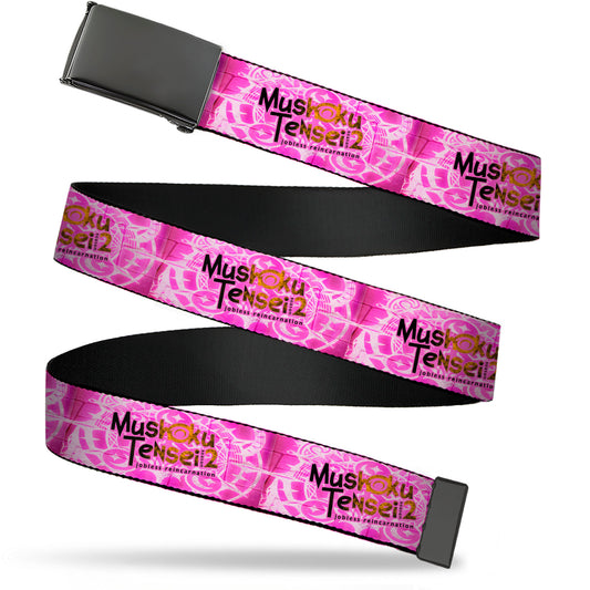 Web Belt Blank Black Buckle - MUSHOKU TENSEI Title Logo Pinks Webbing