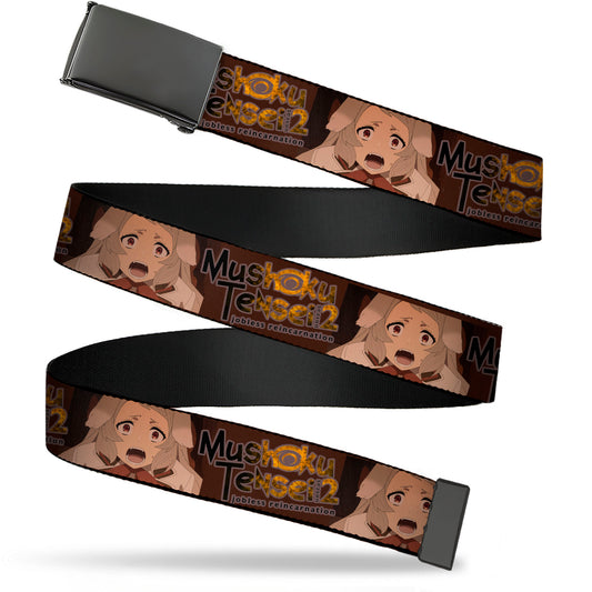 Web Belt Blank Black Buckle - MUSHOKU TENSEI Pursena Adoldia Pose and Title Logo Browns Webbing
