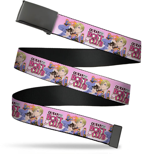 Web Belt Blank Black Buckle - OURAN HIGH SCHOOL Character Group Pose and Title Logo Pinks Webbing