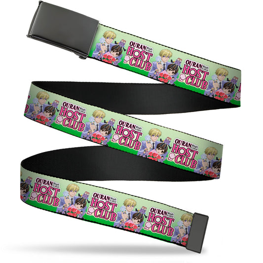 Web Belt Blank Black Buckle - OURAN HIGH SCHOOL HOST CLUB Haruhi and Friends Group Pose and Title Logo Greens Webbing
