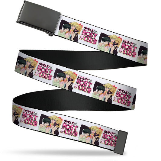 Web Belt Blank Black Buckle - OURAN HIGH SCHOOL HOST CLUB Kyoya Haruhi and Antoinette Pose and Title Logo White Webbing