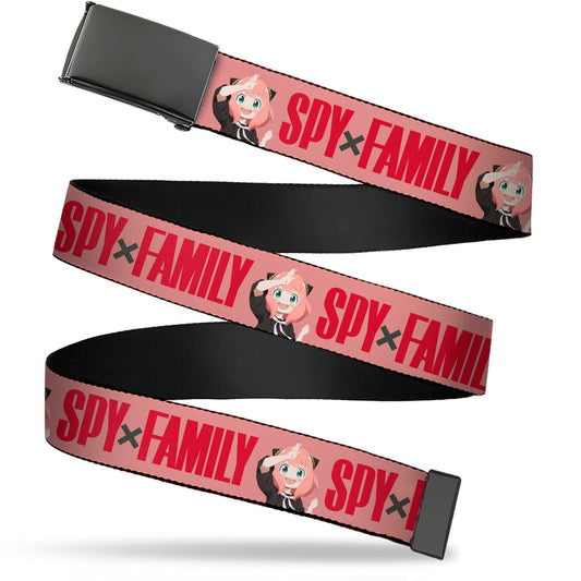 Web Belt Blank Black Buckle - SPY x FAMILY Anya Forger Pose and Title Logo Pink Webbing