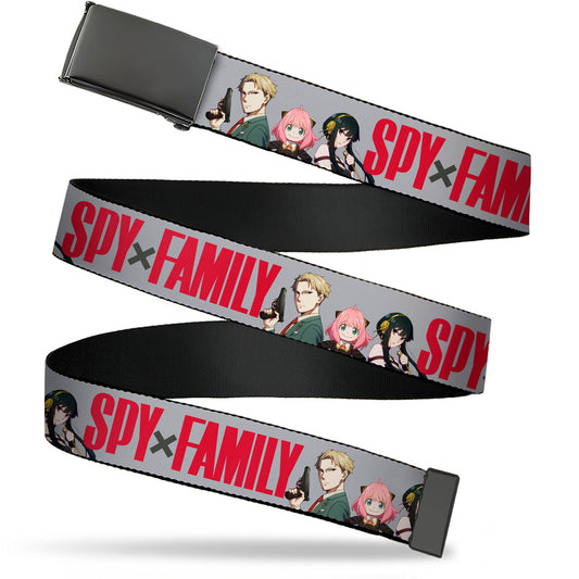 Web Belt Blank Black Buckle - SPY x FAMILY Forger Family Group Pose and Title Logo Gray Webbing