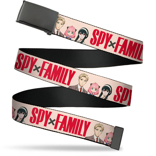 Web Belt Blank Black Buckle - SPY x FAMILY Forger Family Group Pose and Title Logo Pink/Red Webbing