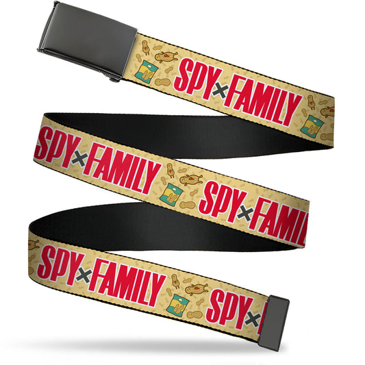 Web Belt Blank Black Buckle - SPY x FAMILY Anya's Peanuts and Title Logo Yellows Webbing
