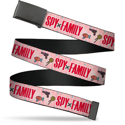 Web Belt Blank Black Buckle - SPY x FAMILY Icons and Title Logo Pinks/Blues Webbing