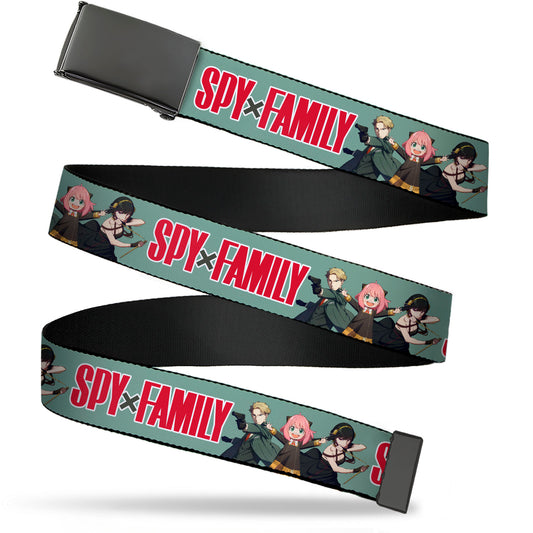 Web Belt Blank Black Buckle - SPY x FAMILY Forger Family Group Action Pose and Title Logo Sage Webbing