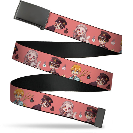 Web Belt Blank Black Buckle - After-School Hanako-Kun Four Character Poses Pink Webbing