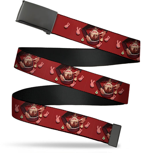 Web Belt Blank Black Buckle - After-School Hanako-Kun Hanako Pose with Mokke and Title Logo Red Webbing