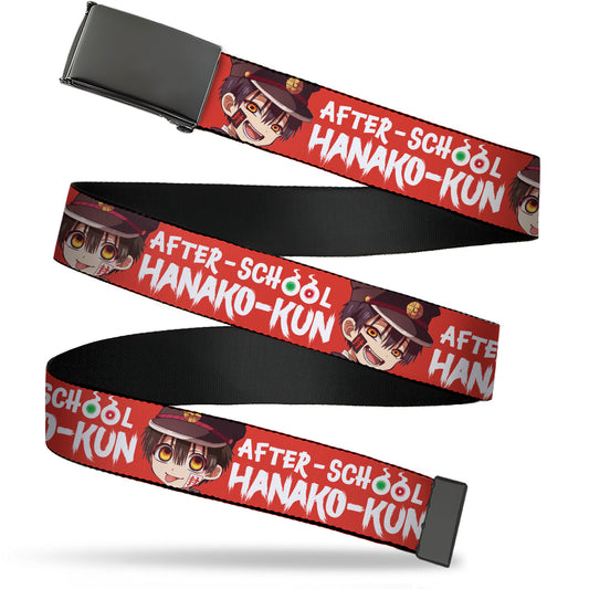 Web Belt Blank Black Buckle - AFTER-SCHOOL HANAKO-KUN Twin Brothers Pose and Title Logo Red/White Webbing