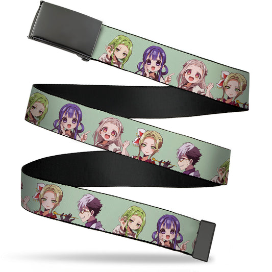 Web Belt Blank Black Buckle - After-School Hanako-Kun Five Character Poses Light Green Webbing