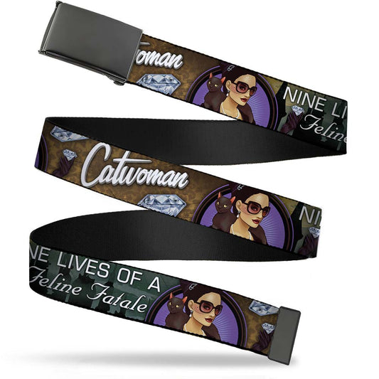 Black Buckle Web Belt - CATWOMAN-NINE LIVES OF A FELINE FATALE Bombshell Pose/Diamonds Webbing