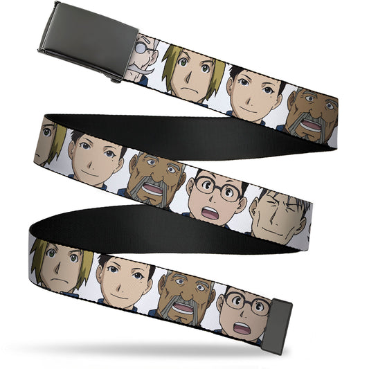 Web Belt Blank Black Buckle - Fullmetal Alchemist Brotherhood Central Forces Military Personnel Faces White Webbing