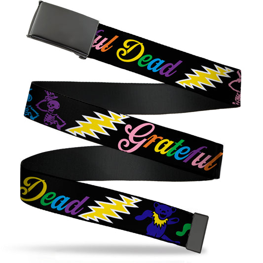 Blank Black BO Buckle - Grateful Dead Script w Bears & Skeletons Black Multi Color Webbing