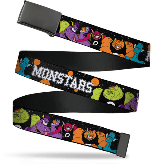 Black Buckle Web Belt - Space Jam MONSTARS 5-Player Group Pose/Basketballs Galaxy Black/White Webbing