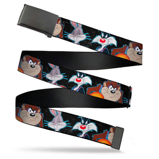 Black Buckle Web Belt - Space Jam 2 Tune Squad 3-Character Poses Galaxy Black/White Webbing