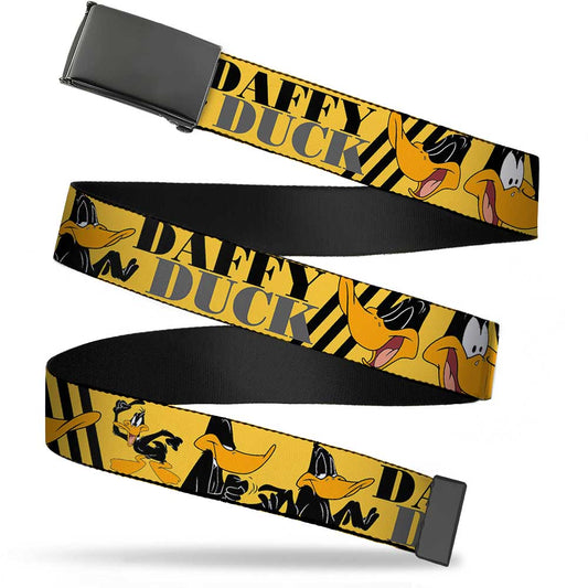 Chrome Buckle Web Belt - DAFFY DUCK w/Poses Yellow/Black Webbing