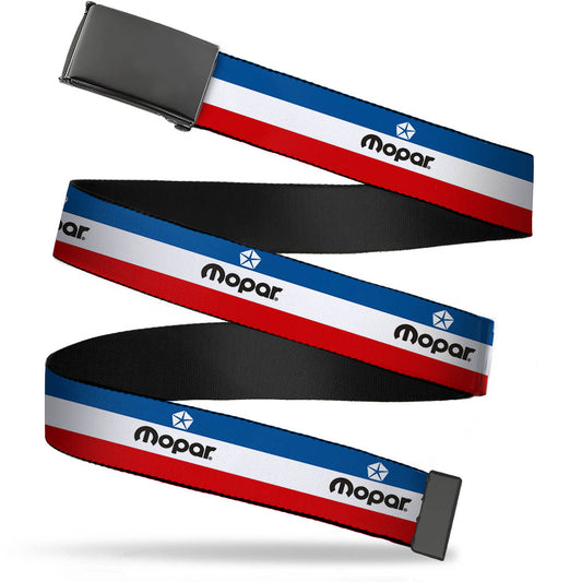 Blank Black BO Buckle - MOPAR Logo Stripe Blue White Red Webbing