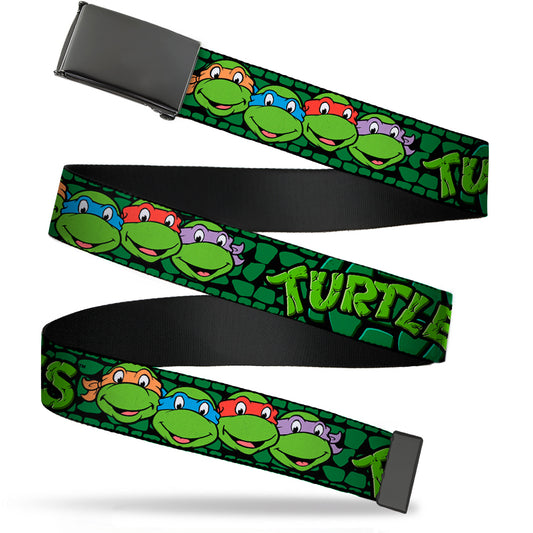 Blank Black BO Buckle - Classic TMNT Group Faces TURTLES Turtle Shell Black Green Webbing