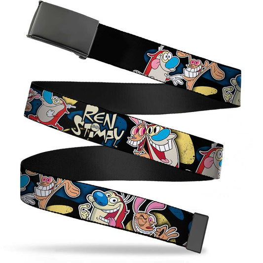 Blank Black BO Buckle - REN & STIMPY Poses Black Blue Yellow Webbing