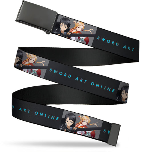 Web Belt Blank Black Buckle - SWORD ART ONLINE Kirito and Asuna Swords Pose and Title Logo Black Webbing