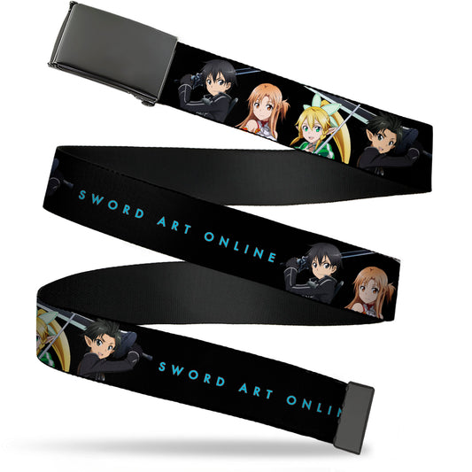 Web Belt Blank Black Buckle - SWORD ART ONLINE Four Character Swords Group Pose and Title Logo Black Webbing