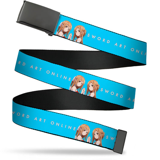 Web Belt Blank Black Buckle - SWORD ART ONLINE Asuna Comic Book Cover Pose and Title Logo Blue Webbing