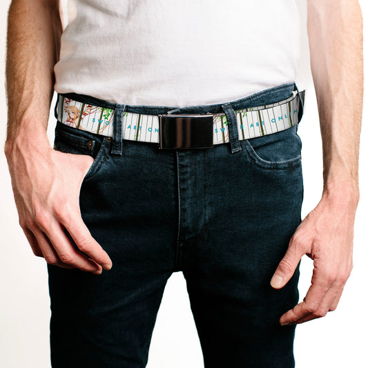 Web Belt Blank Black Buckle - SWORD ART ONLINE Asuna Cage Trap Pose and Title Logo White Webbing