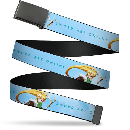 Web Belt Blank Black Buckle - SWORD ART ONLINE Leafa Joyeuse Pose and Title Logo Light Blue Webbing