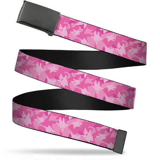 Web Belt Blank Black Buckle - SpongeBob Patrick Star Poses Scattered Tonal Pinks Webbing