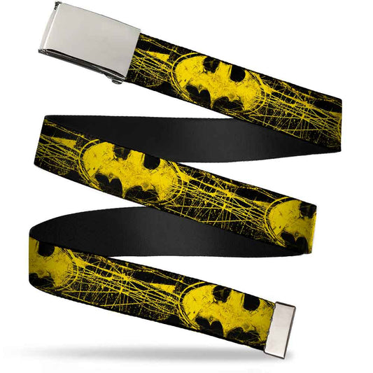 Blank Chrome BO Buckle - Batman Shield CLOSE-UP Sketch Black Yellow Webbing