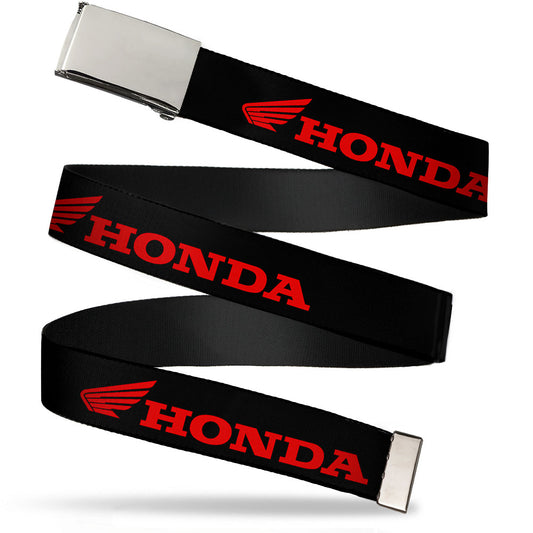 Web Belt Blank Chrome Buckle - HONDA/Wing Logo Black/Red Webbing