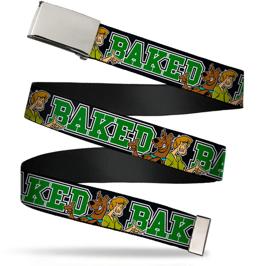 Blank Chrome BO Buckle - Scooby Doo & Shaggy Pose BAKED Black Green Webbing
