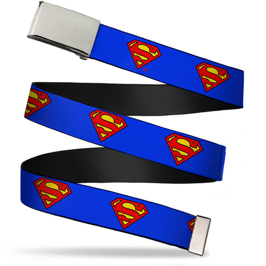Blank Chrome BO Buckle - Superman Shield Blue Webbing