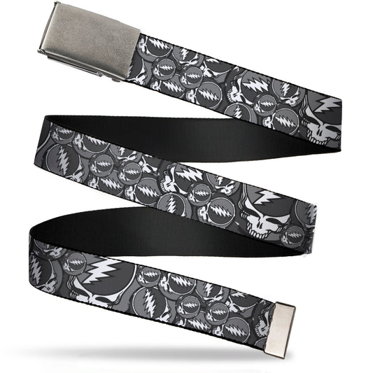 Chrome Buckle Web Belt - Steal Your Face Stacked Gray Webbing