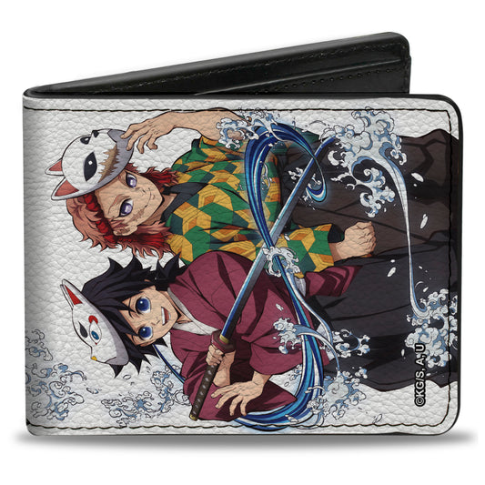 Bi-Fold Wallet - DEMON SLAYER Giyu and Sabito Warding Mask Pose and Title Logo White
