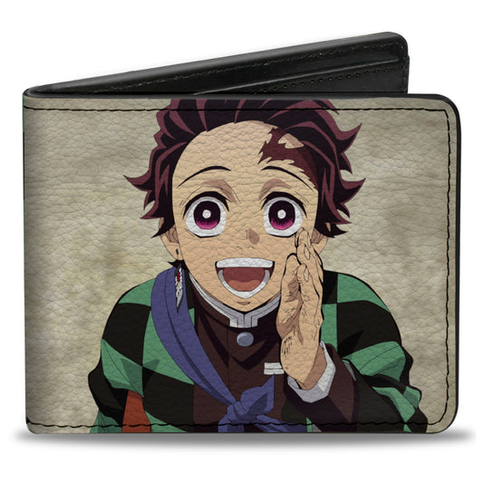 Bi-Fold  Wallet - DEMON SLAYER Tanjiro Kamada Pose and Checkers Black/Green