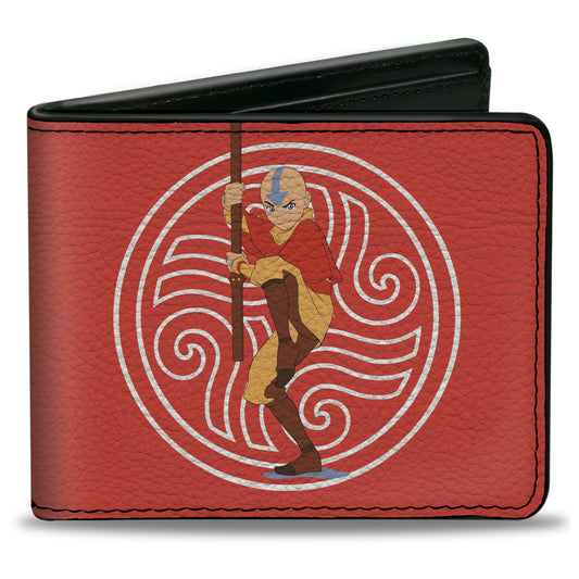 Bi-Fold Wallet - Avatar the Last Airbender Aang Staff Pose and Elements Icons Red/White
