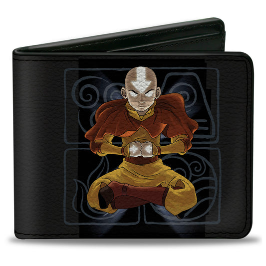 Bi-Fold Wallet - Avatar the Last Airbender Aang Meditating Pose + Glowing Arrow Eyes Black White