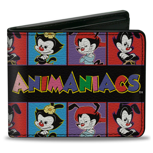 Bi-Fold Wallet - Animaniacs Yakko Wakko and Dot Block Poses Black Multi Color