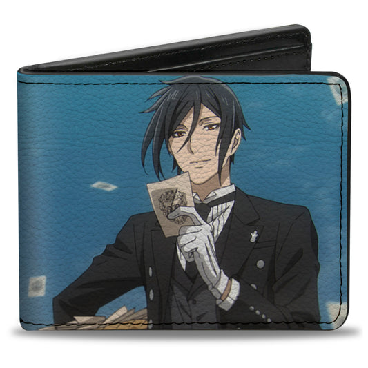 Bi-Fold Wallet - BLACK BUTLER Sebastian Sky Scene Pose and Title Logo Blue