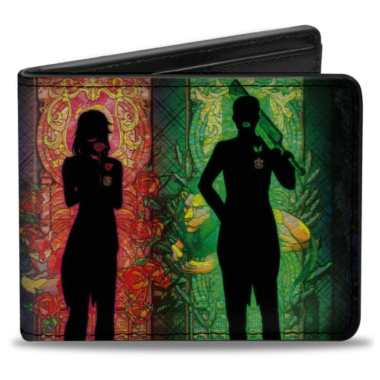 Bi-Fold Wallet - Black Butler Four House Heads Stained Glass Silhouette Poses Multi Color