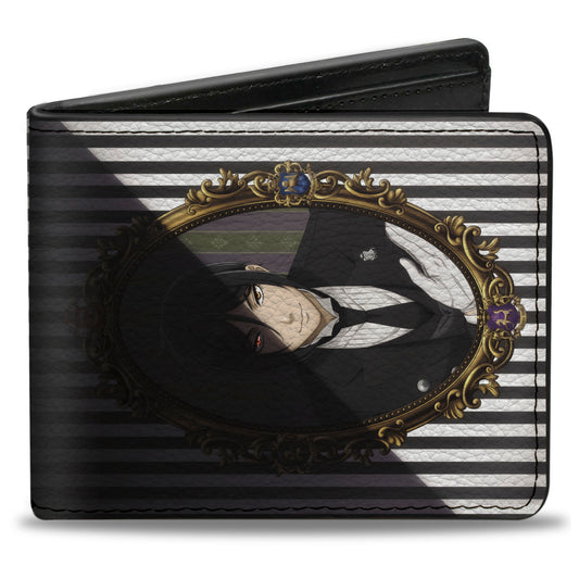 Bi-Fold Wallet - Black Butler Ciel and Sebastian Portrait Shadows Stripe Black/White